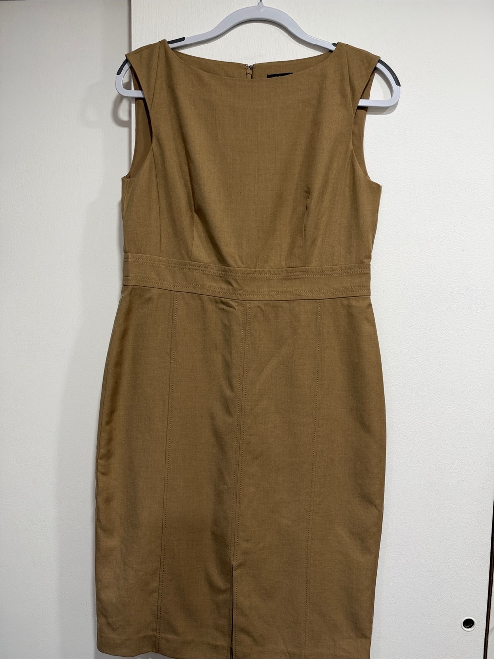 Ann Taylor Camel Sheath Dress with Tailored Waist